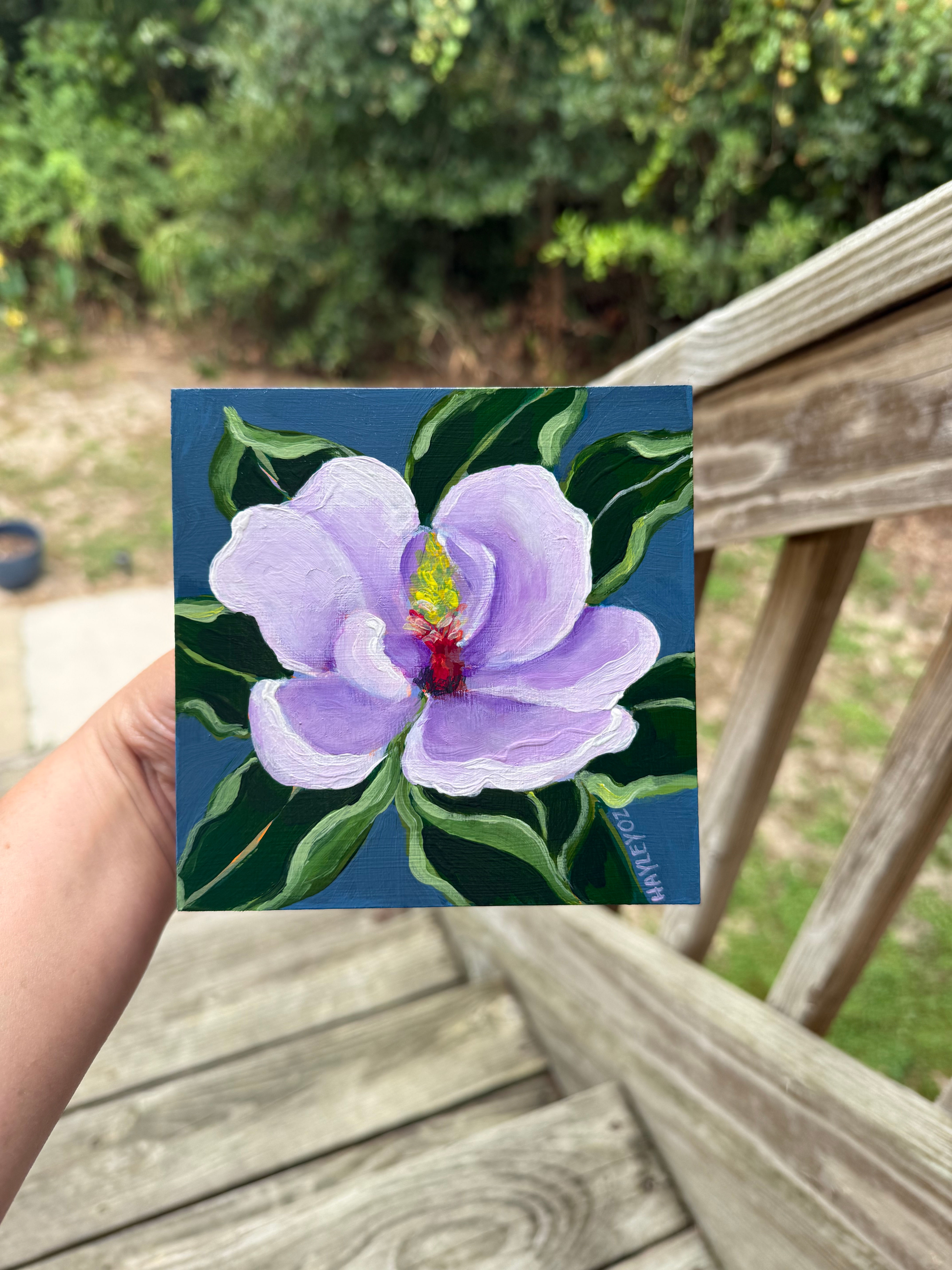 Magnolia in Bloom | Original 5x5 Floral Acrylic Painting on Wood Panel | Souther