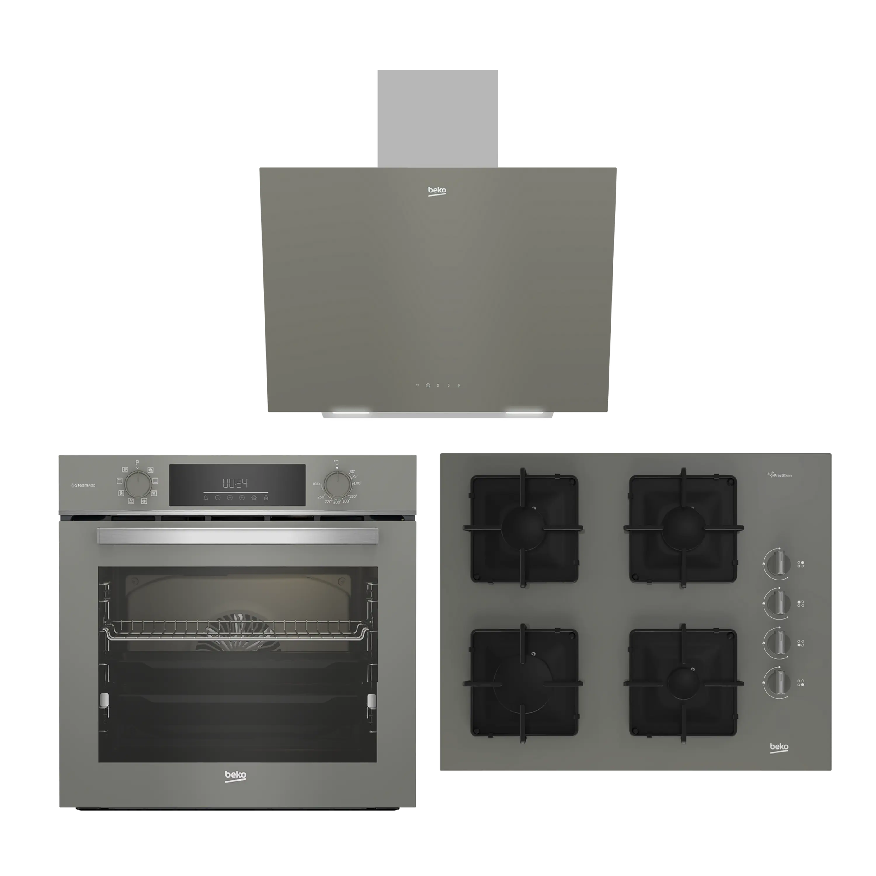 KARE OCAKLI GRİ BUHAR DESTEKLİ CAM SET