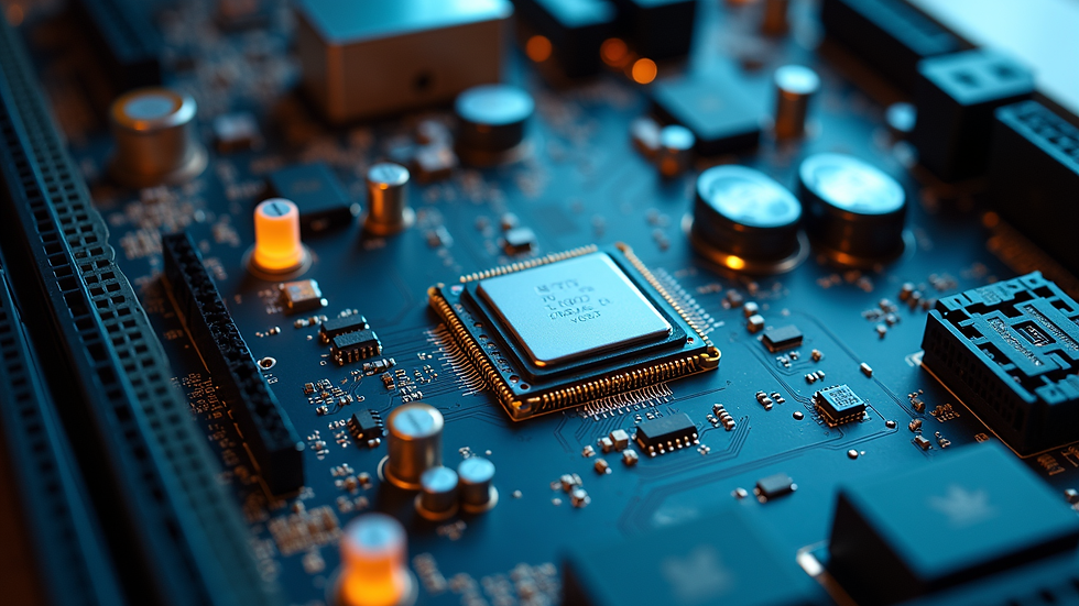 High angle view of a computer motherboard with visible components