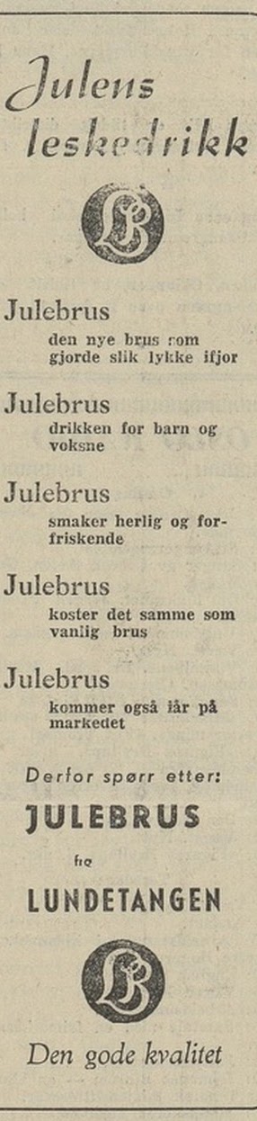 Avisannonse fra 1948 om LKundetangen julebrus
