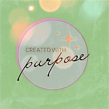 Pink & Gold Circles and Hearts showing "created with purpose"