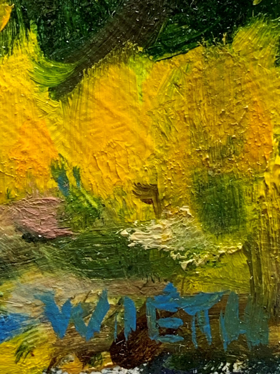 close up of teal Wieth signature on yellow