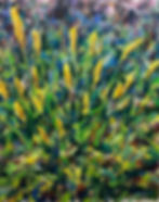 Golden yellow and green grasses in impressionist style, 16x20 vertical canvas