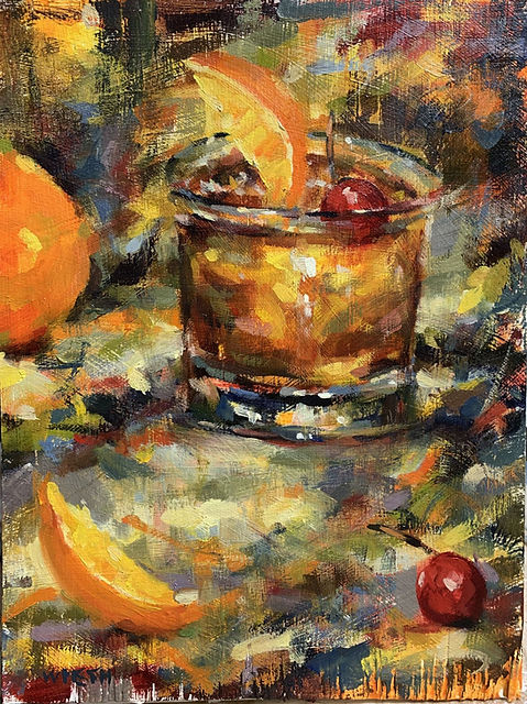 Extra Cherry 12x9 Oil Old Fashioned Cocktail | Richard D. Wieth Artist