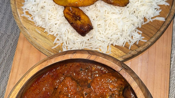 Rice and Stew Chicken with Fried Plantain