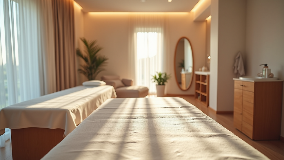 Eye-level view of a modern waxing studio interior with treatment beds