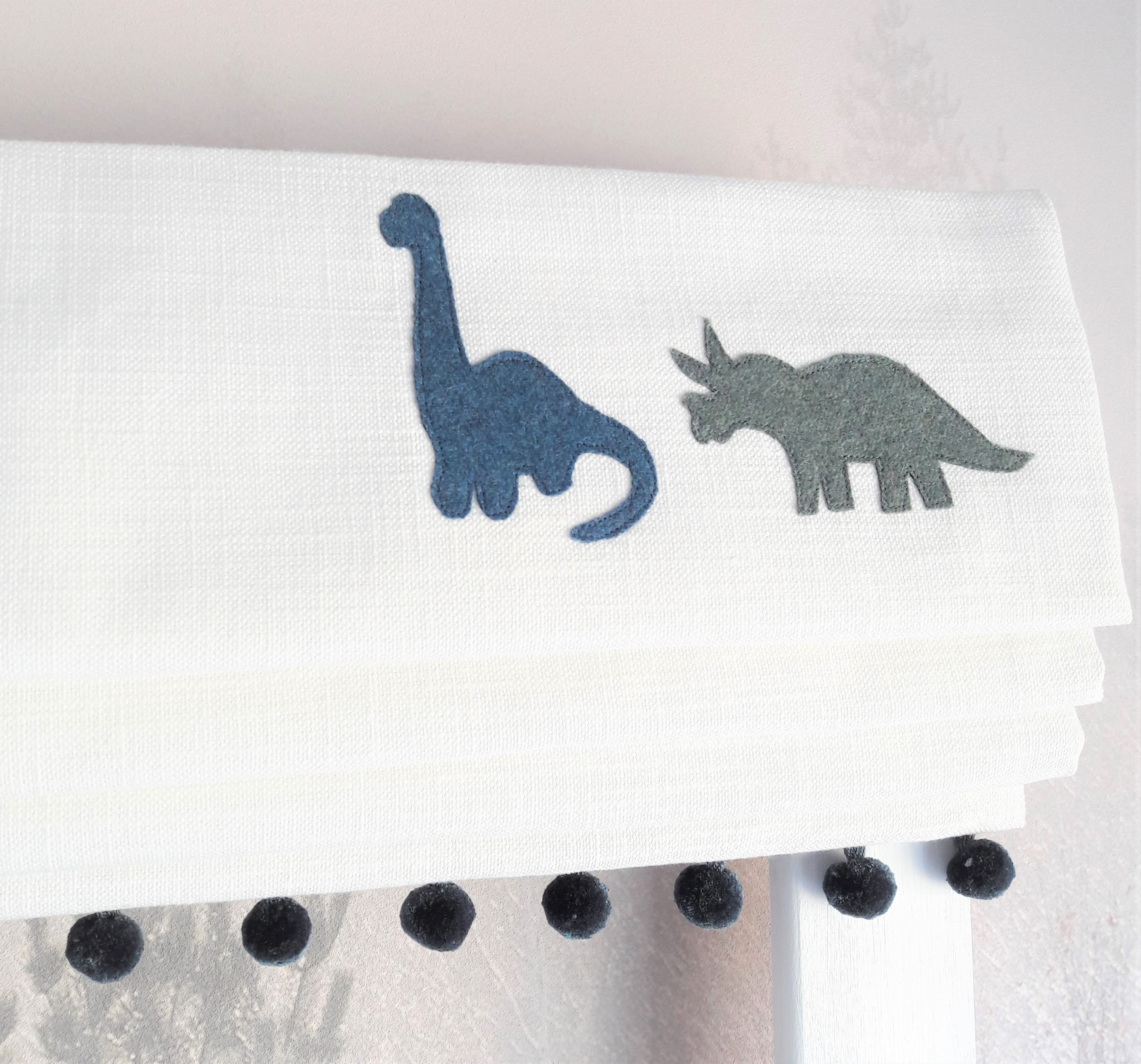 Blue & Green Applique Dinosaur Blackout Roman Blind