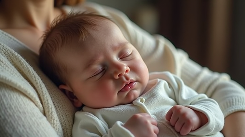 Close-up of a baby sleeping peacefully in a parent's arms