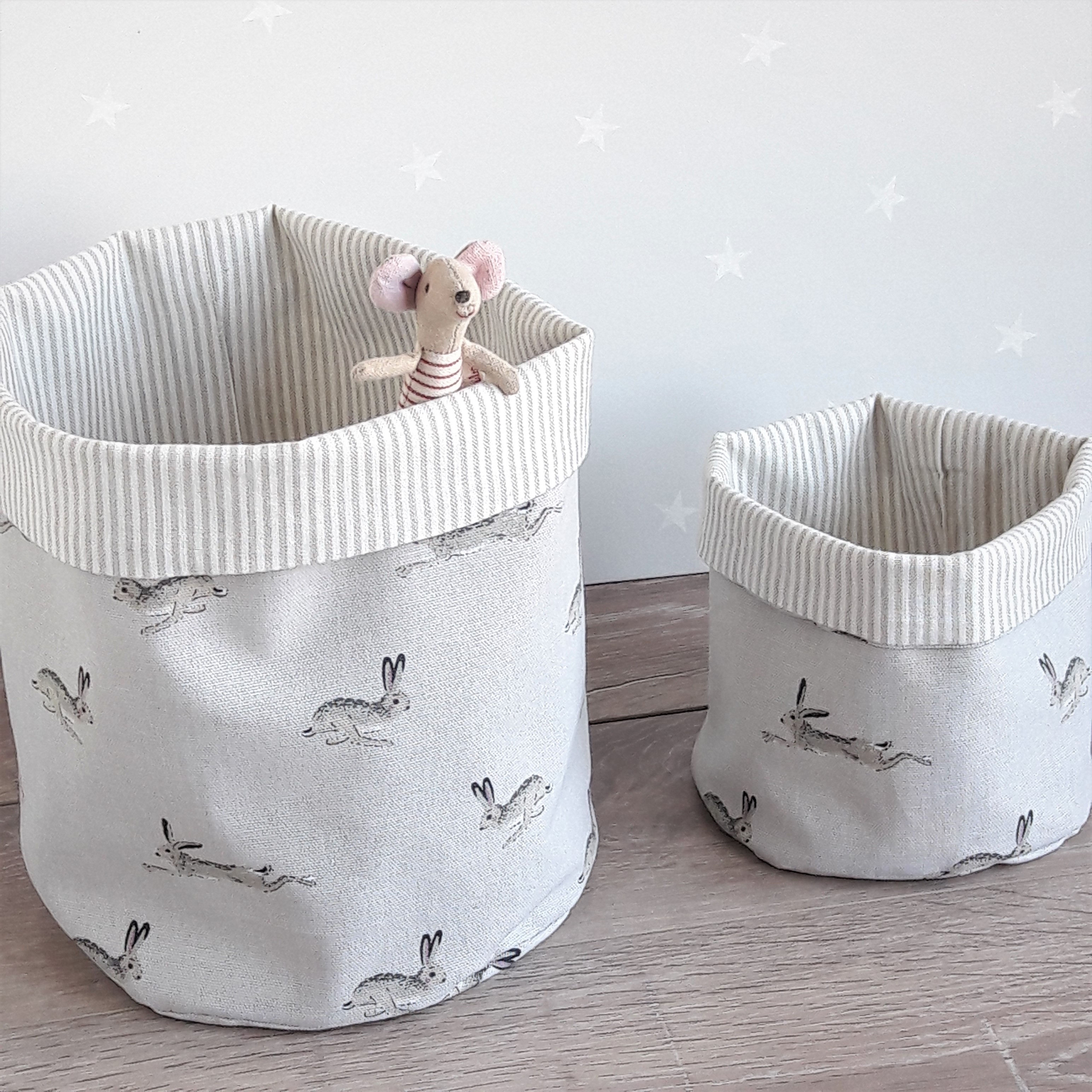 Jumping Hares Fabric Storage Basket