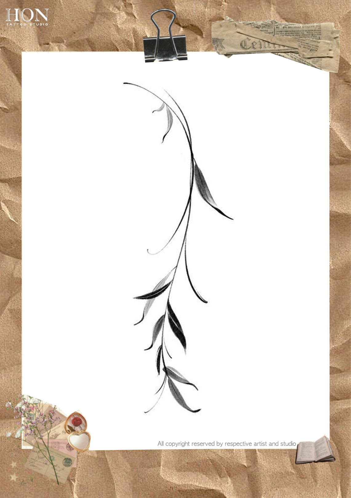 Body Flow Plant Tattoo Flash Design