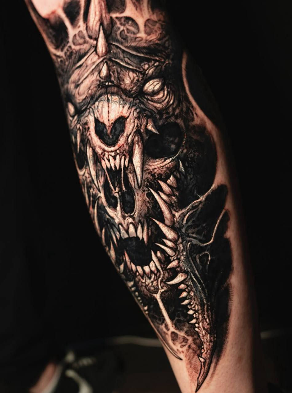 Best dark black and grey cover-up tattoo in Toronto