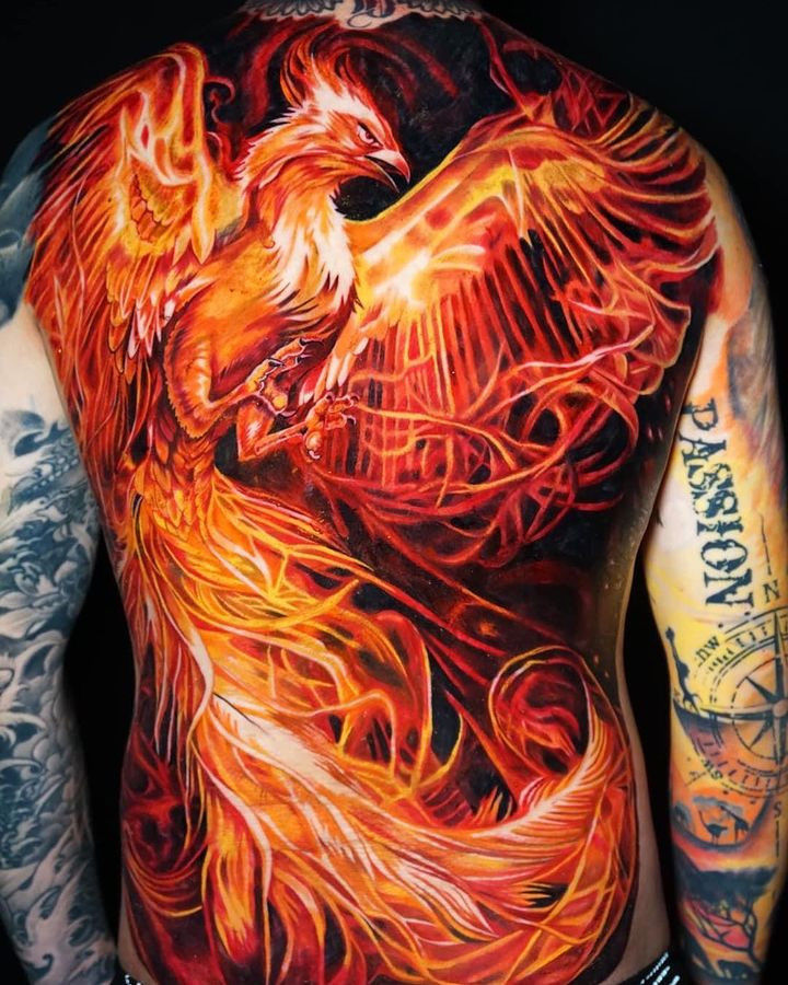 Colour phoenix tattoo