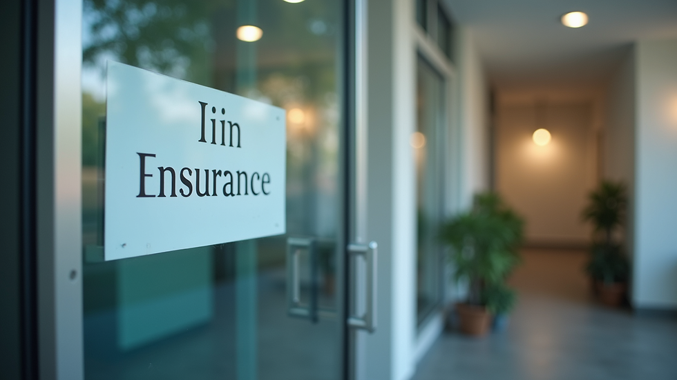 Close-up view of a medical clinic entrance with a health insurance sign