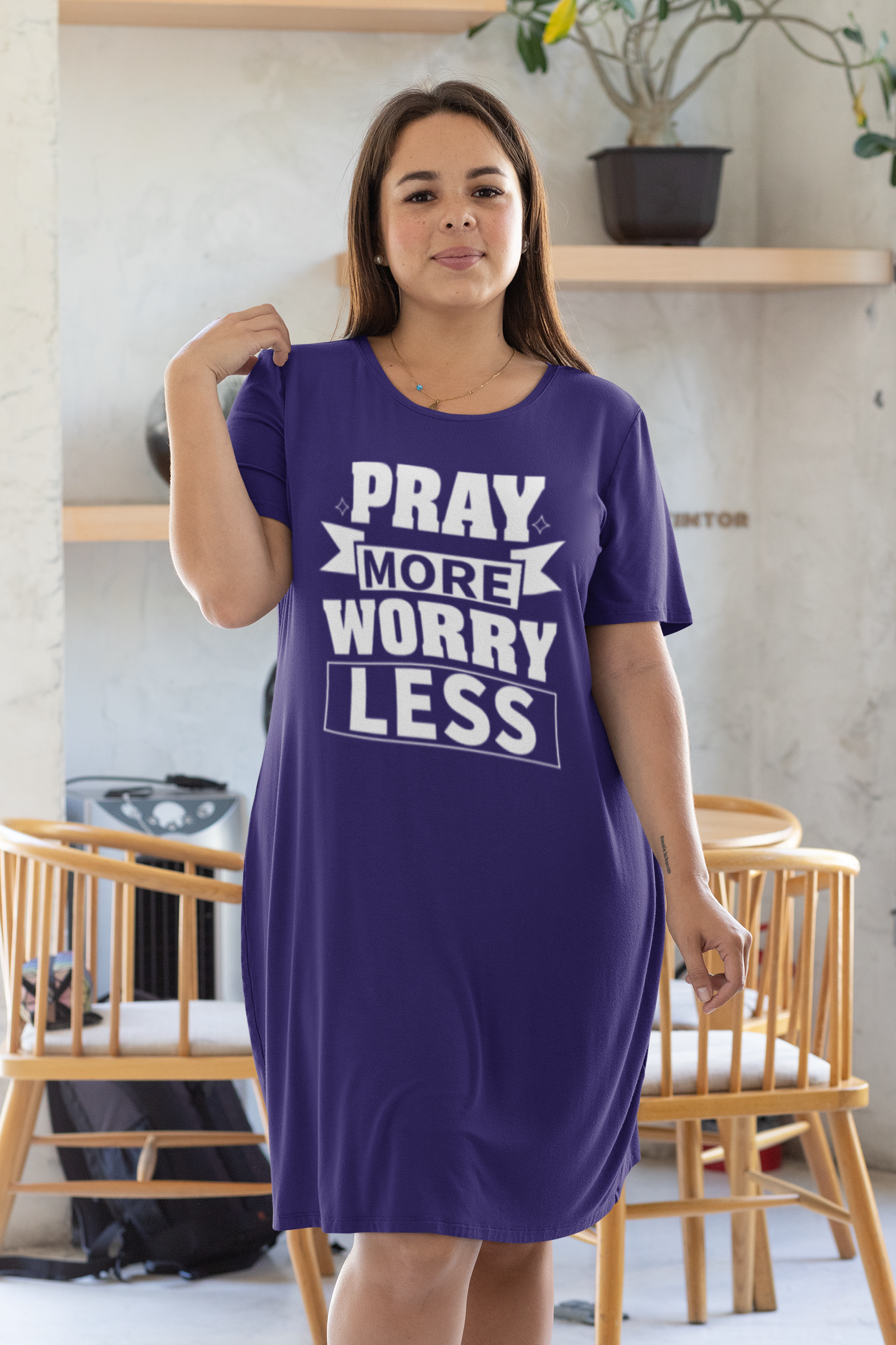 Pray More - T-Shirt Purple Dress