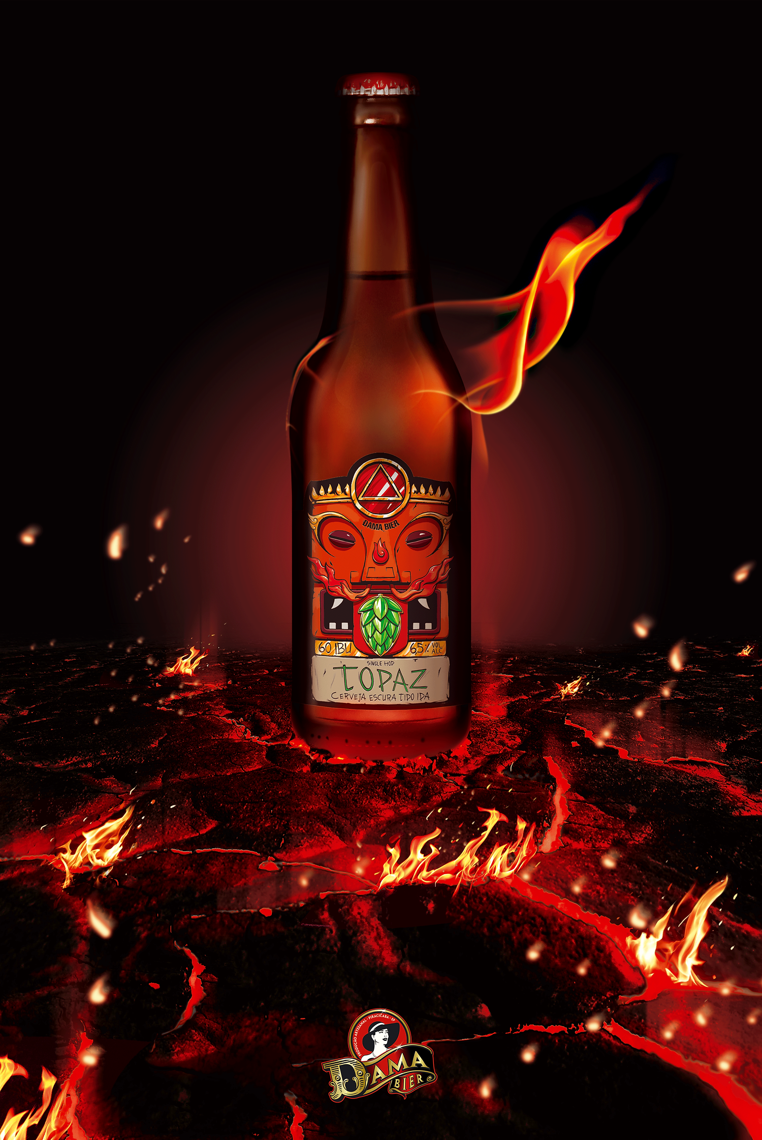 Garrafa de cerveja artesanal pegando fogo