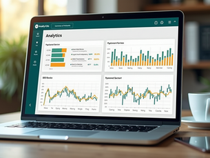 Eye-level view of a laptop screen showing SEO analytics dashboard