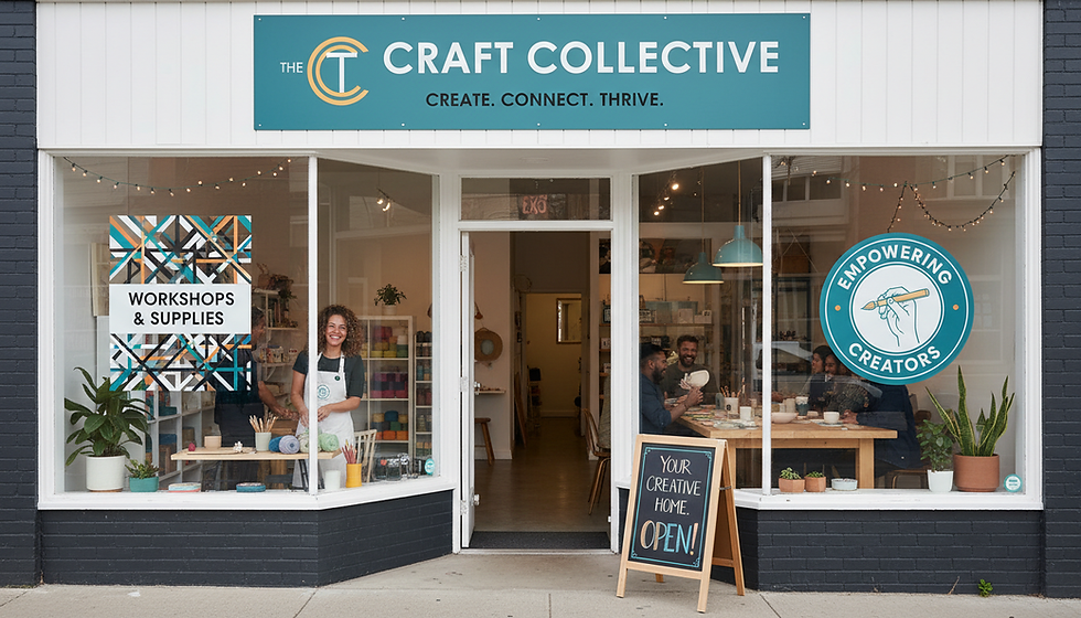 Eye-level view of a small business storefront with clear branding signage
