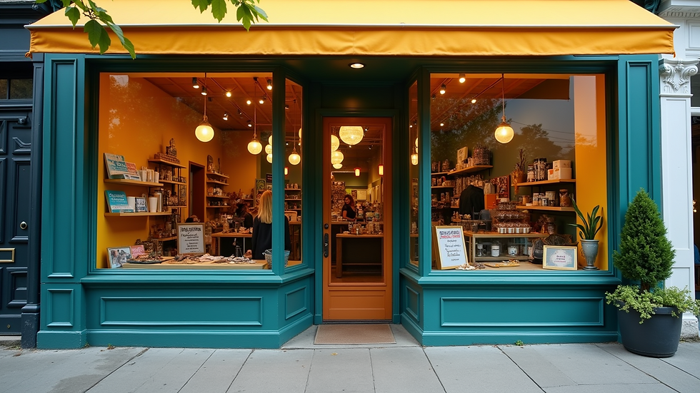 Eye-level view of a small business storefront with a welcoming entrance