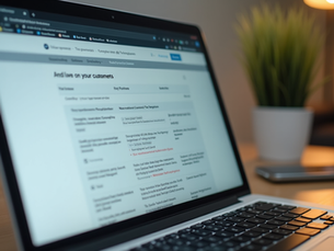 Eye-level view of a laptop screen showing a website with clear answers to customer questions