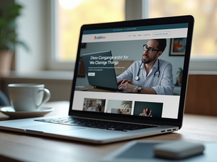 Eye-level view of a modern small business website homepage on a laptop