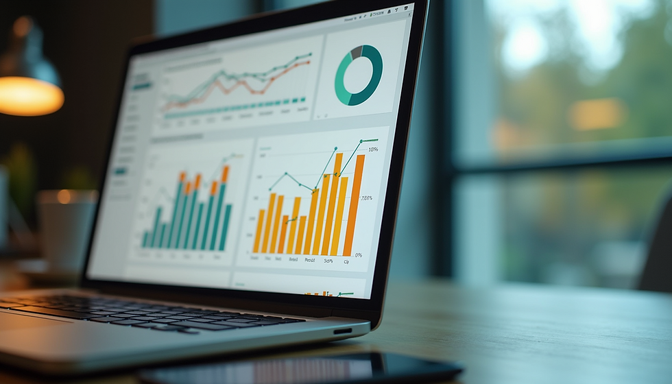 Eye-level view of a laptop screen showing digital marketing analytics dashboard