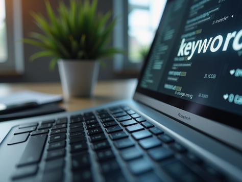 Keyword research tools on a laptop screen