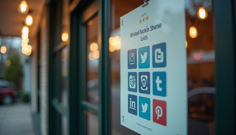 Local business storefront with social media icons