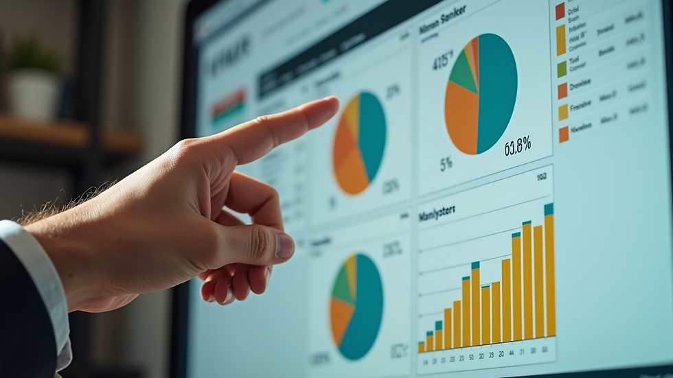 Close-up of a hand pointing at a website analytics dashboard