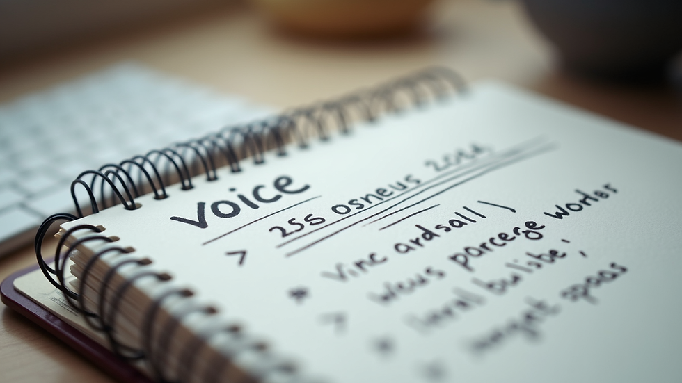 Close-up of a notebook with handwritten brand voice guidelines