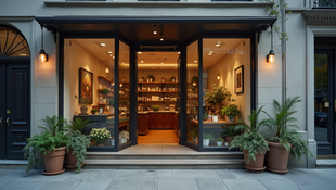 Eye-level view of a small business storefront with a welcoming entrance