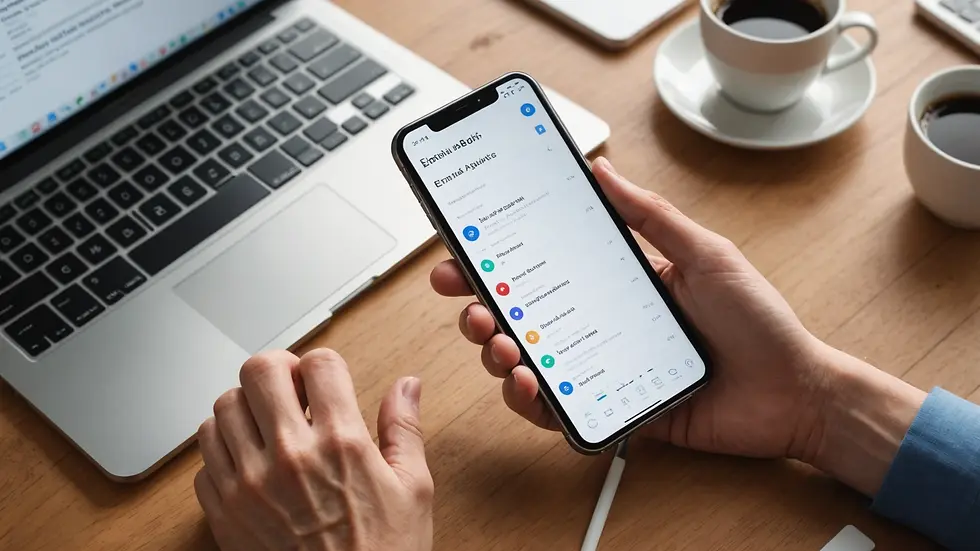 High angle view of a mobile device displaying email analytics