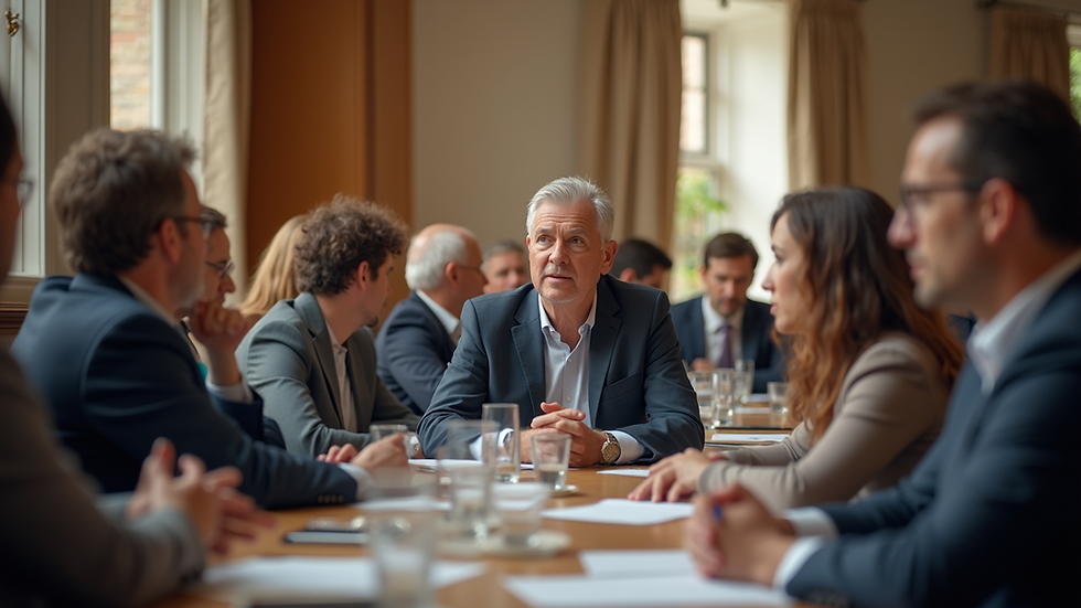 Eye-level view of a community meeting discussing governance solutions