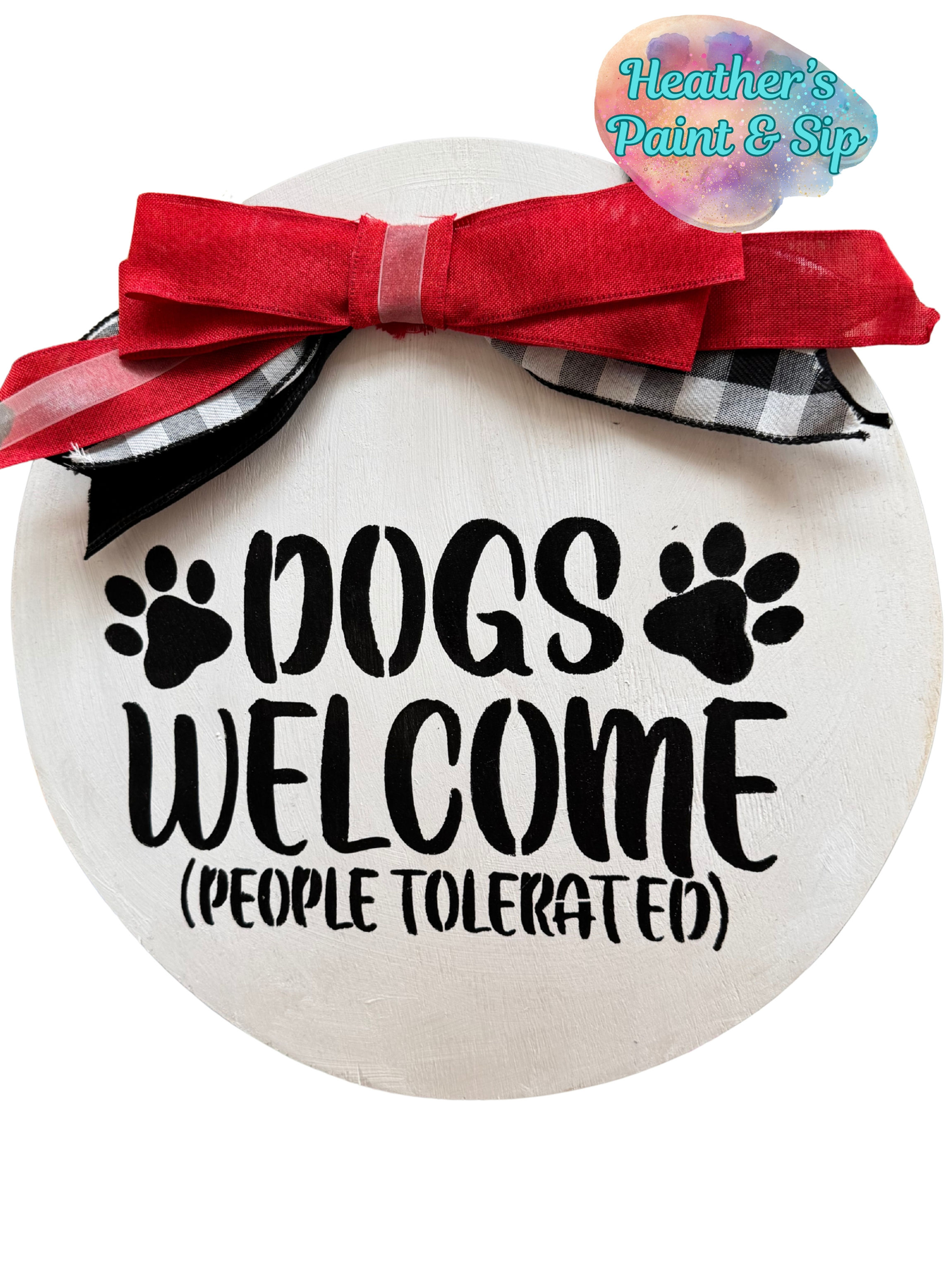 Dogs Welcome Hanging Door Sign with Bow