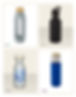 Collage of 4 bottle types. Clockwise from top left: borosilicate glass bottle with silicone outer and bamboo lid; black stainless steel insulated sport bottle with flask with sip screw cap lid; stainless steel blue wave printed water bottle with screw cap lid with handle; borosilicate glass bottle with blue neoprene sleeve, stainless steel and bamboo lid with carry handle.