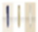 Example of 3 different branded pen options shown vertically on alternating beige/white background. Left pen in navy blue with printed white logo, middle pen in golf metal, right pen with white barrel and silver nib and clip.