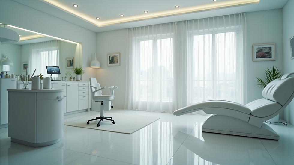 Eye-level view of a modern beauty clinic treatment room with skincare equipment