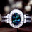 Thumbnail: Teal Sapphire and Diamond Halo Double-Band Ring – 2.07 TCW