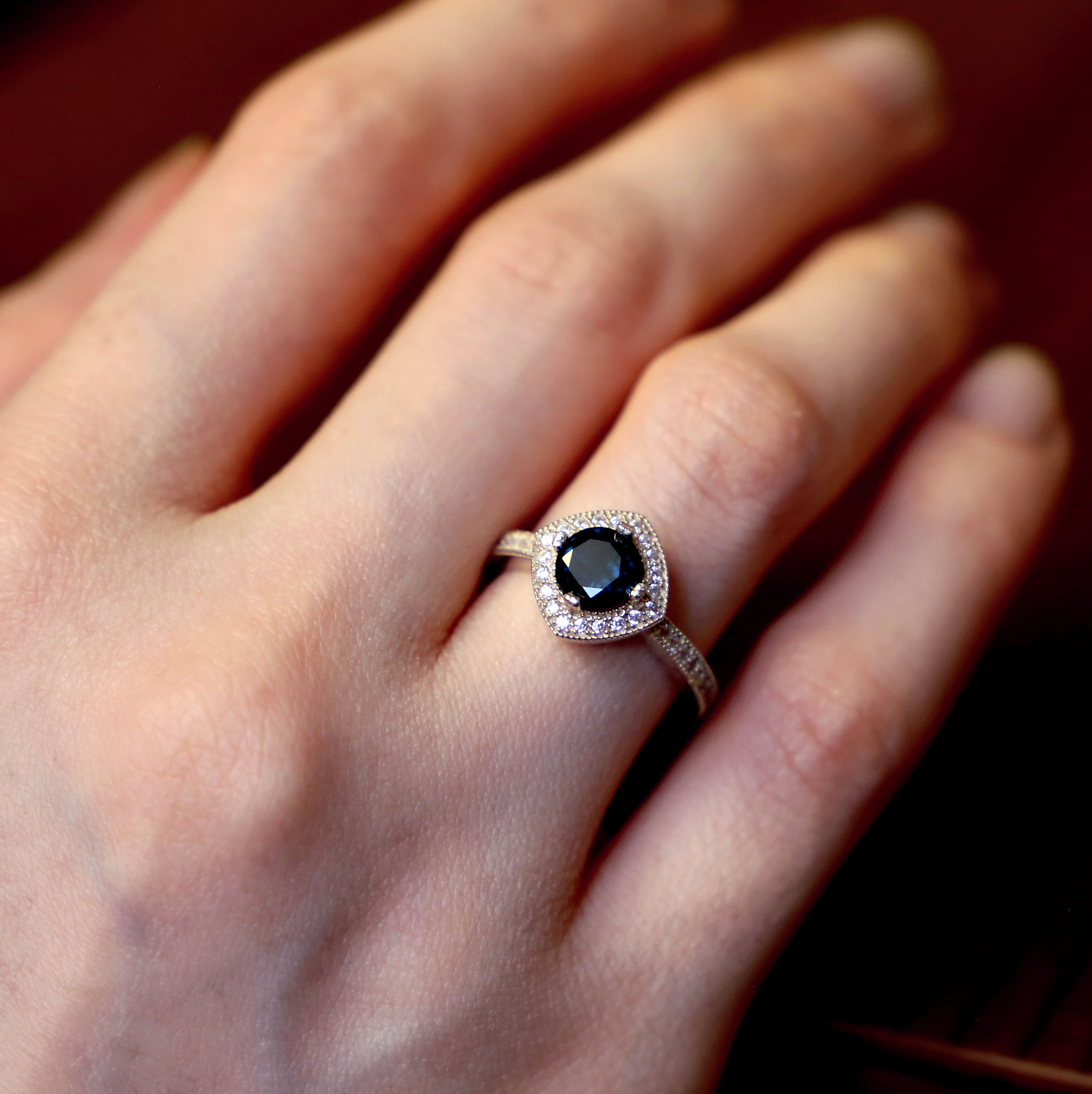 Celestial Midnight - Natural Sapphire Halo Ring