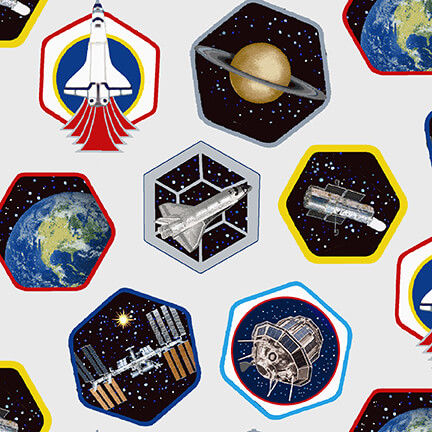 space items in octagons on whtie