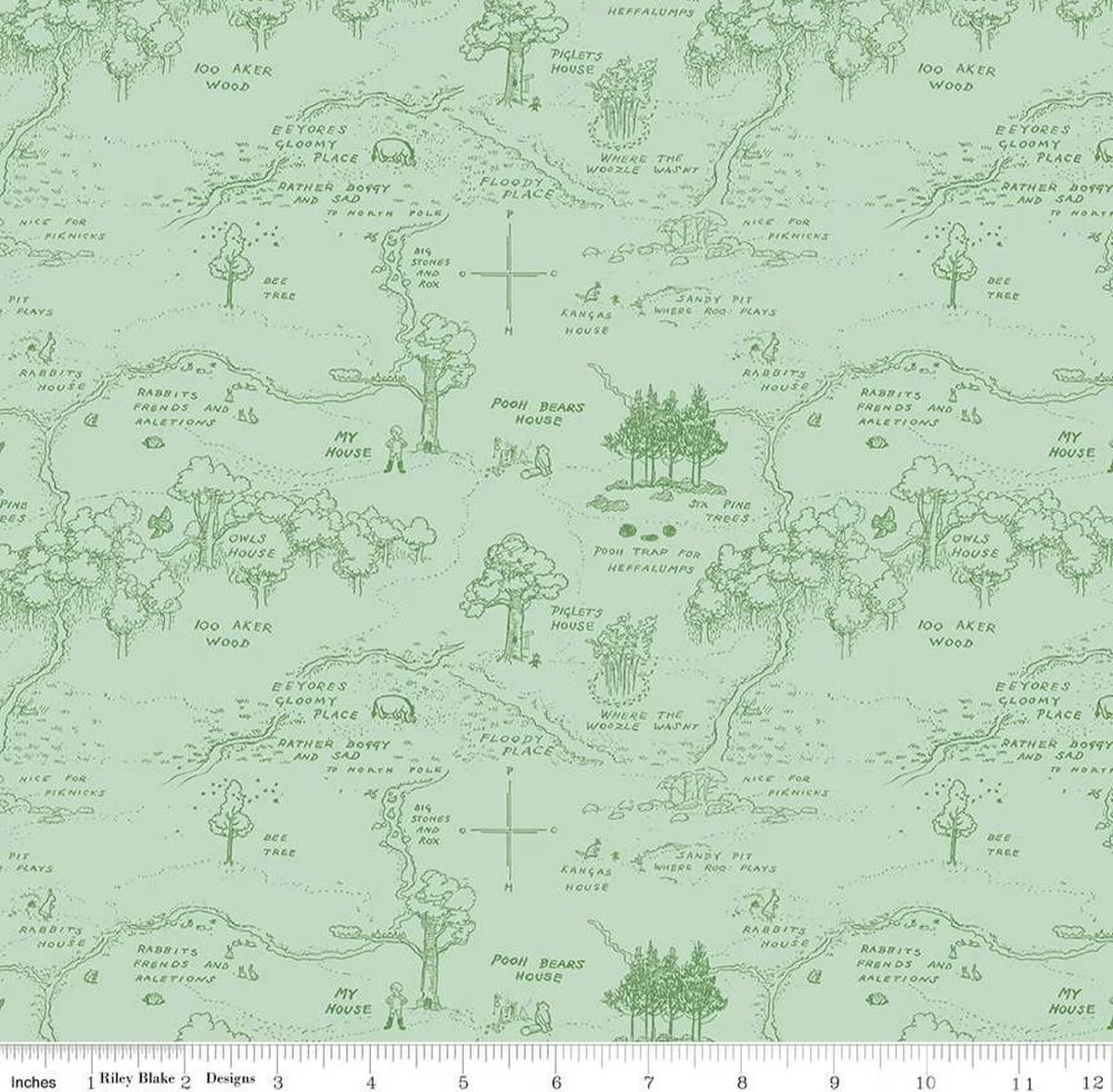 Winnie the Pooh C17001-Green - Winnie the Pooh Map Echo Park for Riley Blake Designs