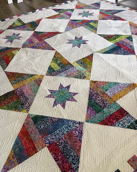 Thumbnail: TWIRLING STARS Batik Quilt Kit PASTRY SHOP DESIGN  78" x 78" Quilt