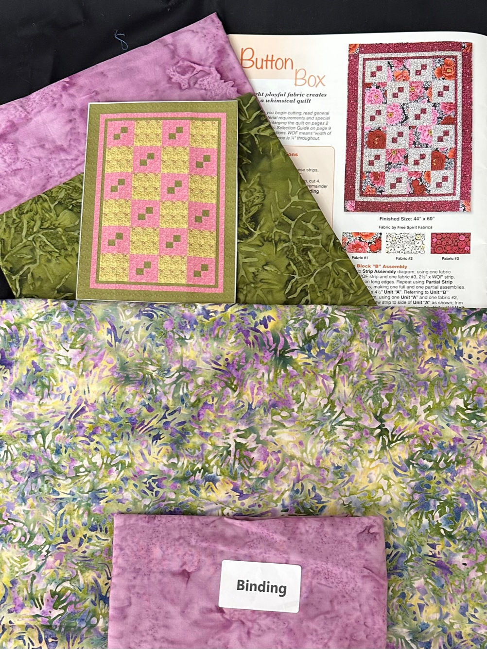 Purples and Greens -3 Yard Quilt 44" x 60" Button Box Design