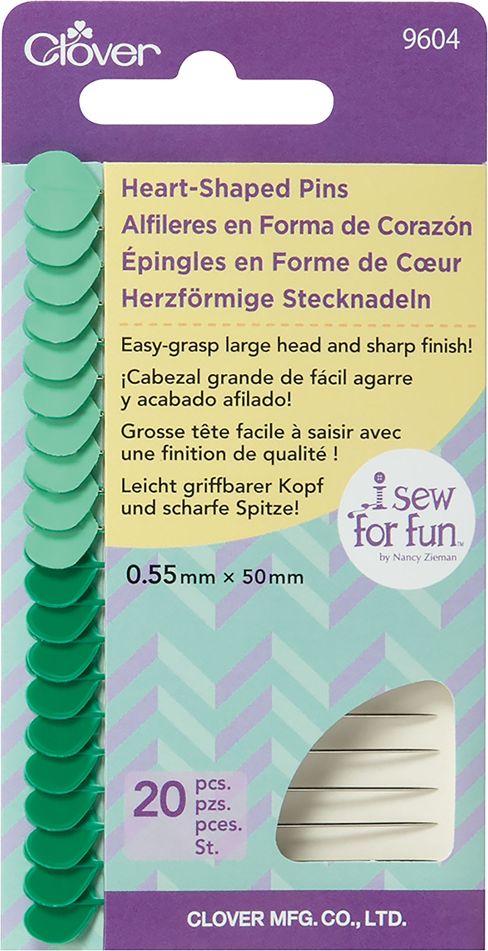 Thumbnail: Clover I Sew For Fun Heart Shaped Pins 9604 By Nancy Zieman-20/Pkg