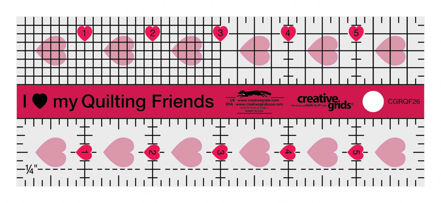 Creative Grids I Love My Quilt Friends Mini Quilt Ruler 2-1/2in x 6in # CGRQF26
