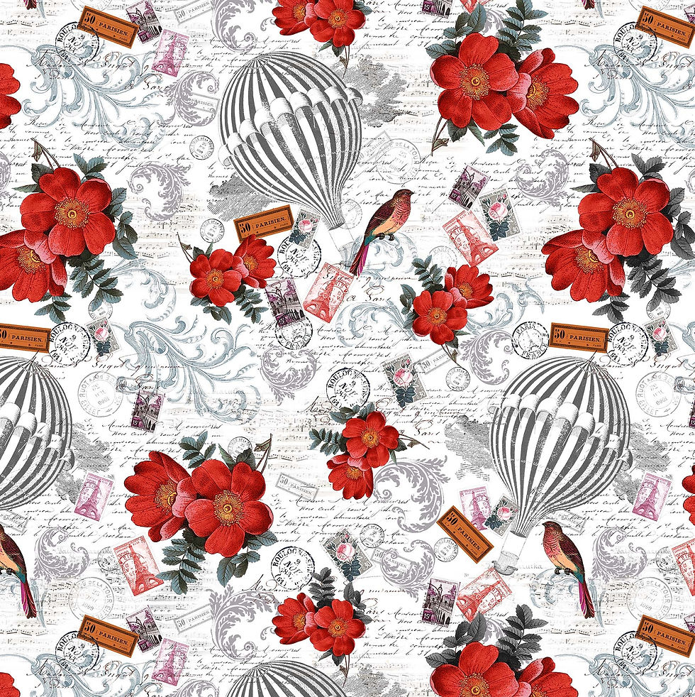 red roses, hot air ballon on white