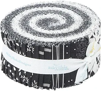 Black Tie 2.5 Inch Rolie Polie Jelly Roll 40 Pieces - Riley Blake Desi Black Off White Precut Pre Cut Bundle Cotton Fabric