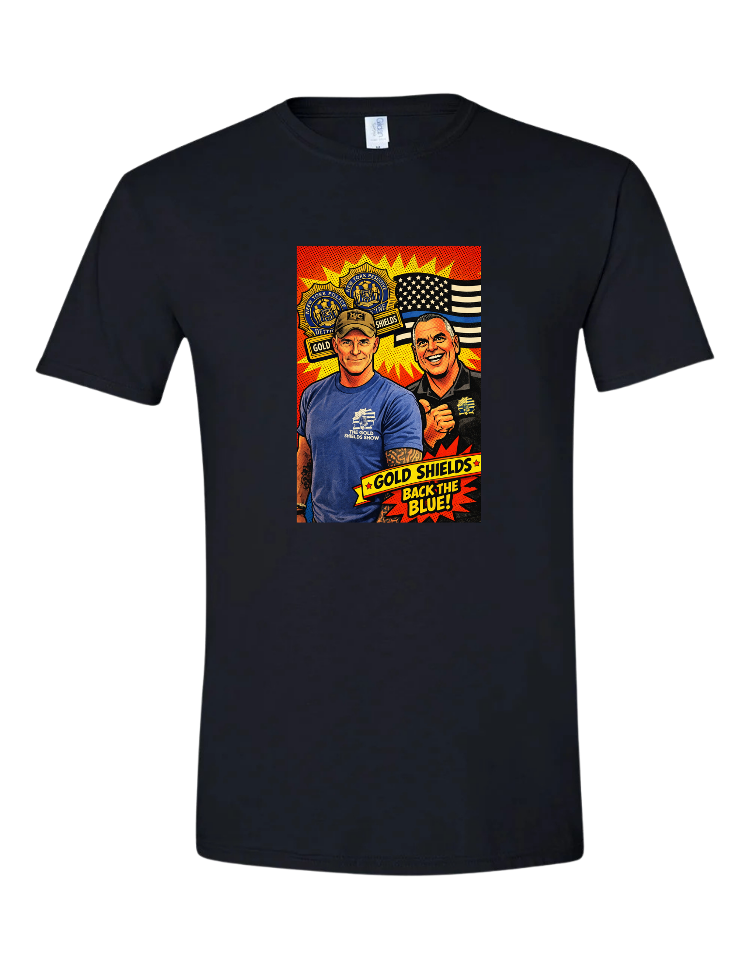 Gold Shields cartoon t-shirt