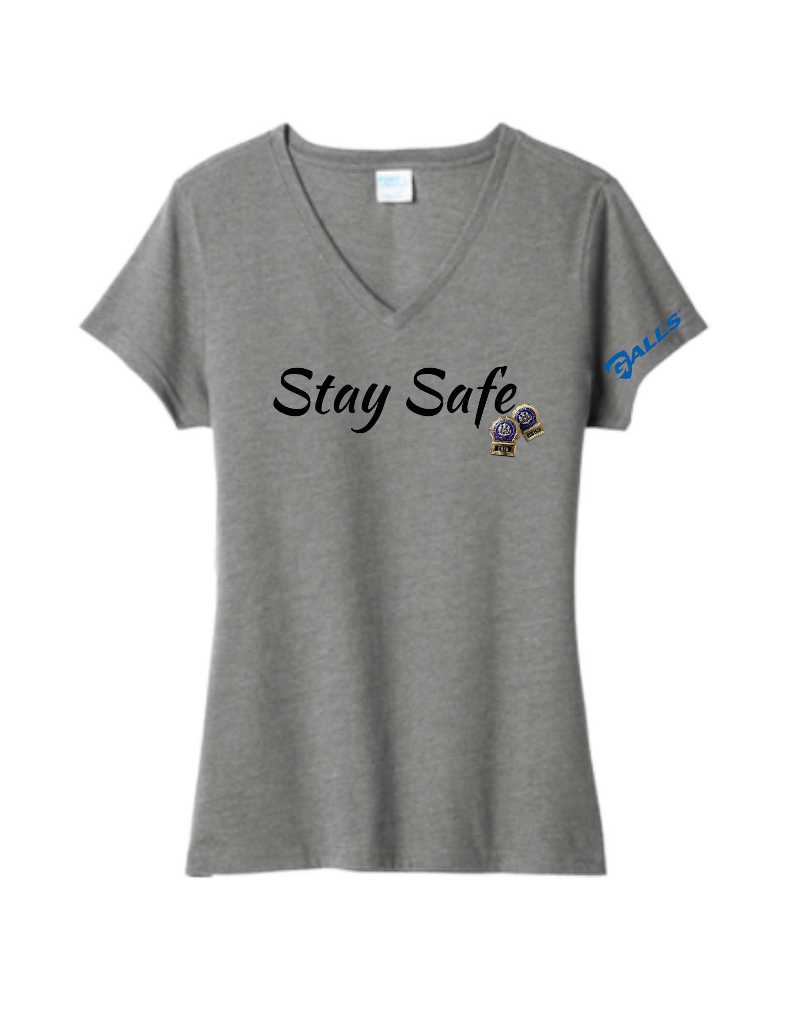 Gold Shields Stay Safe v-neck