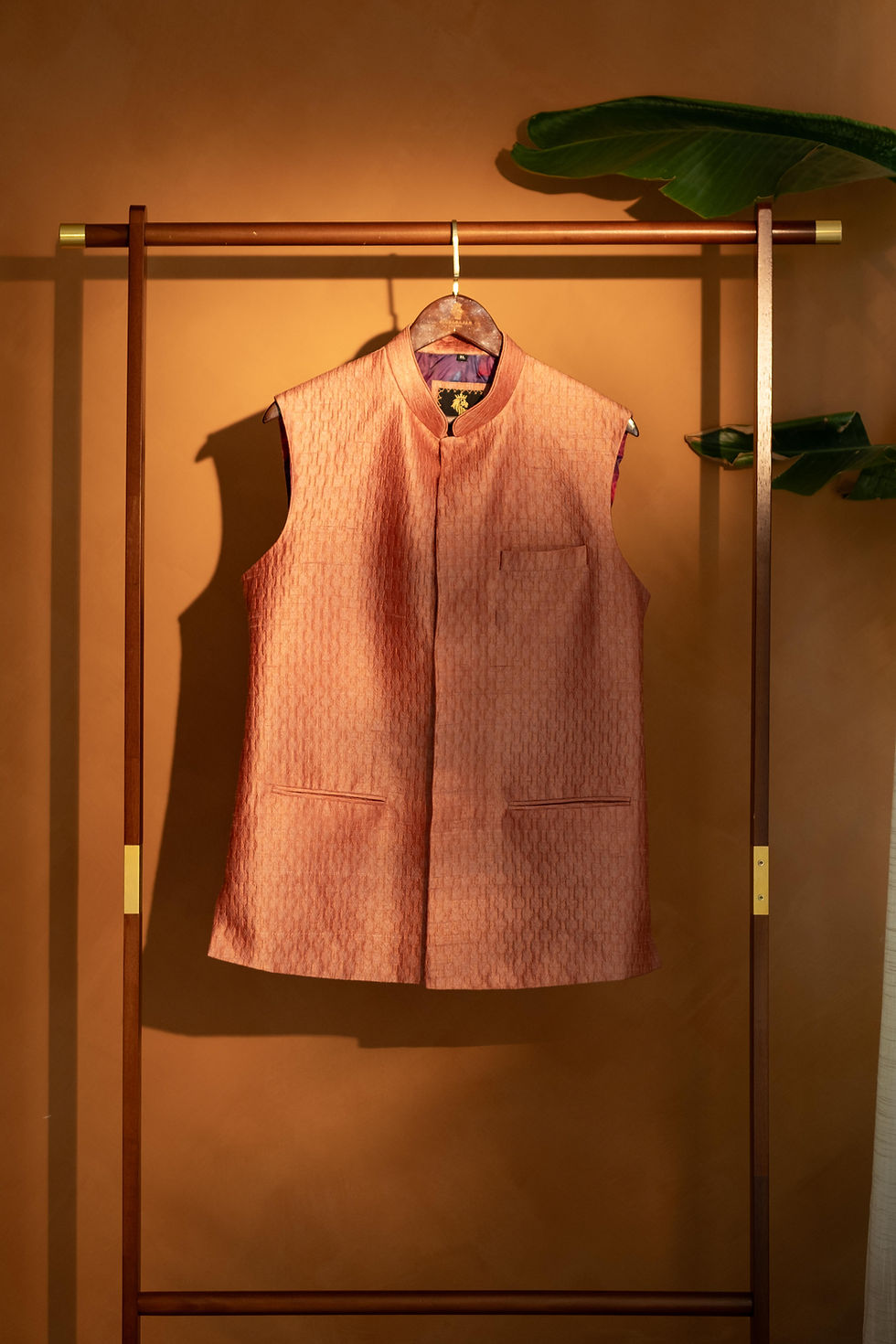 Singarajah- Full view of the Copper Heritage Bundi, a premium men’s festive waistcoat in a rich copper tone.