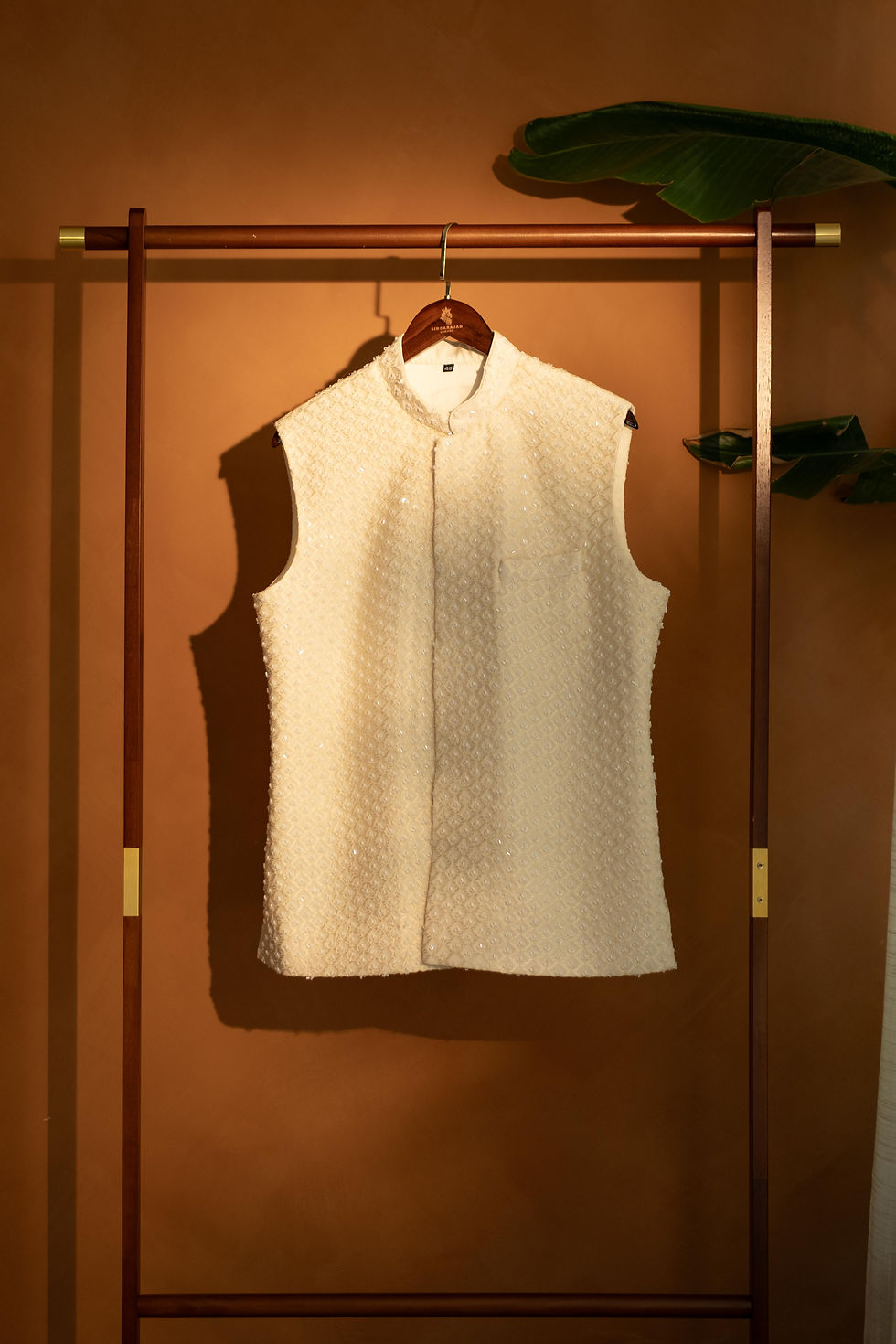 Singarajah-Luxury Crystal Weave Bundi in elegant ivory for weddings and festive occasions.